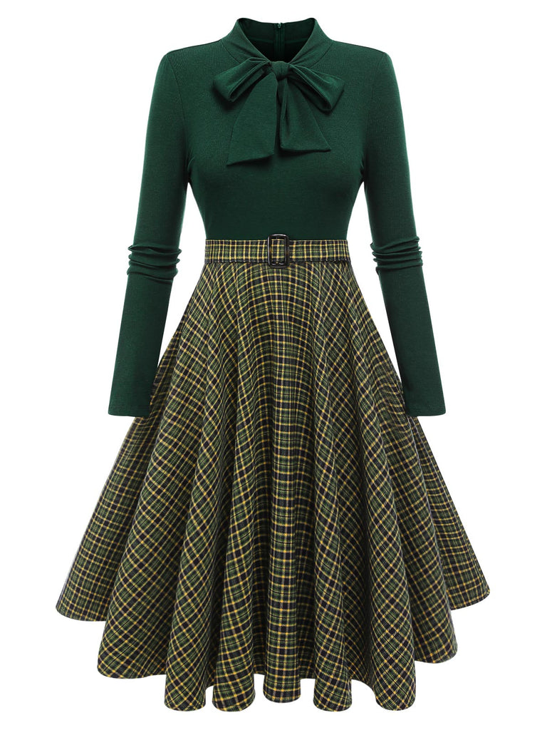 Dunkelgrün 1950ER DUNKELGRÜNES KARIERTES STRICKKLEID