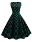 Schwarz & Grün 1950er Plaid Gürtel Swing Kleid