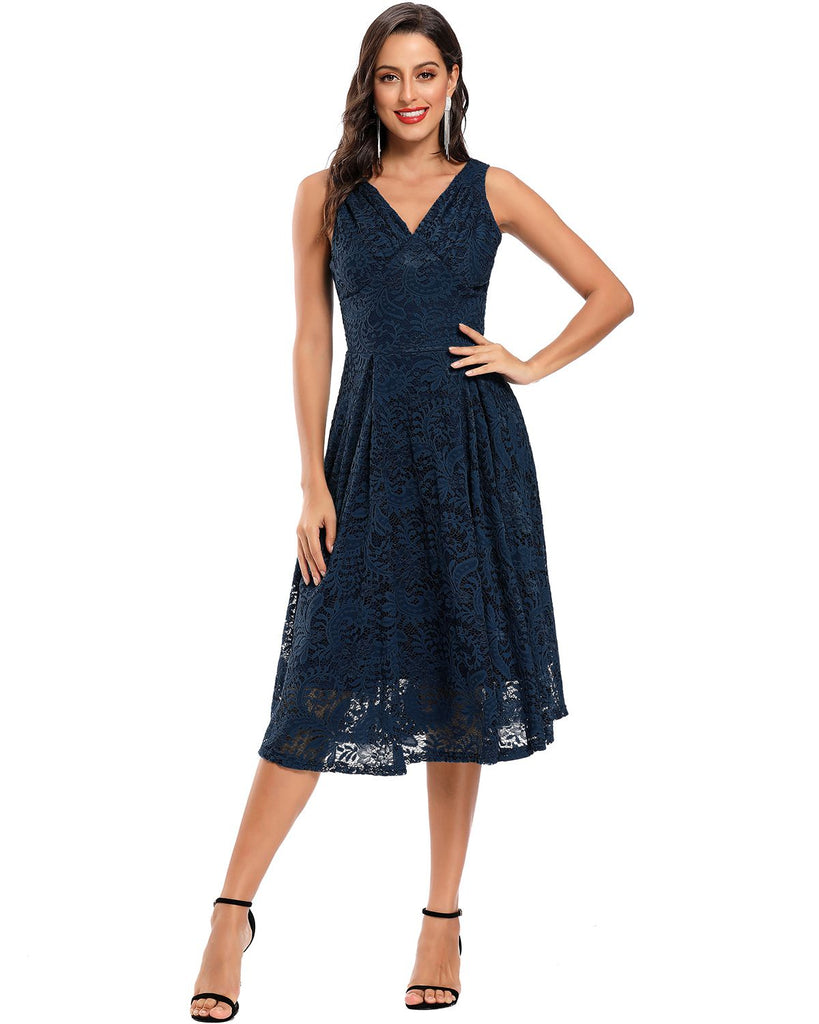 Blau 1950ER SPITZE BLUMEN SWING KLEID