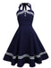 Marineblau 1950er Neckholder Rockabily Swing Kleid