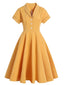 GELB 1950ER KURZARM V-AUSSCHNITT SWING KLEID