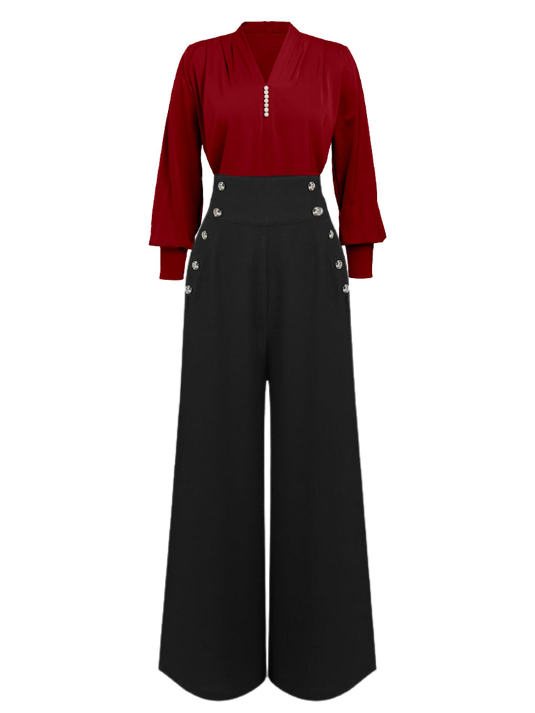 1930er SOLIDE BLUSE & SCHWARZ STRÄGER HOSE