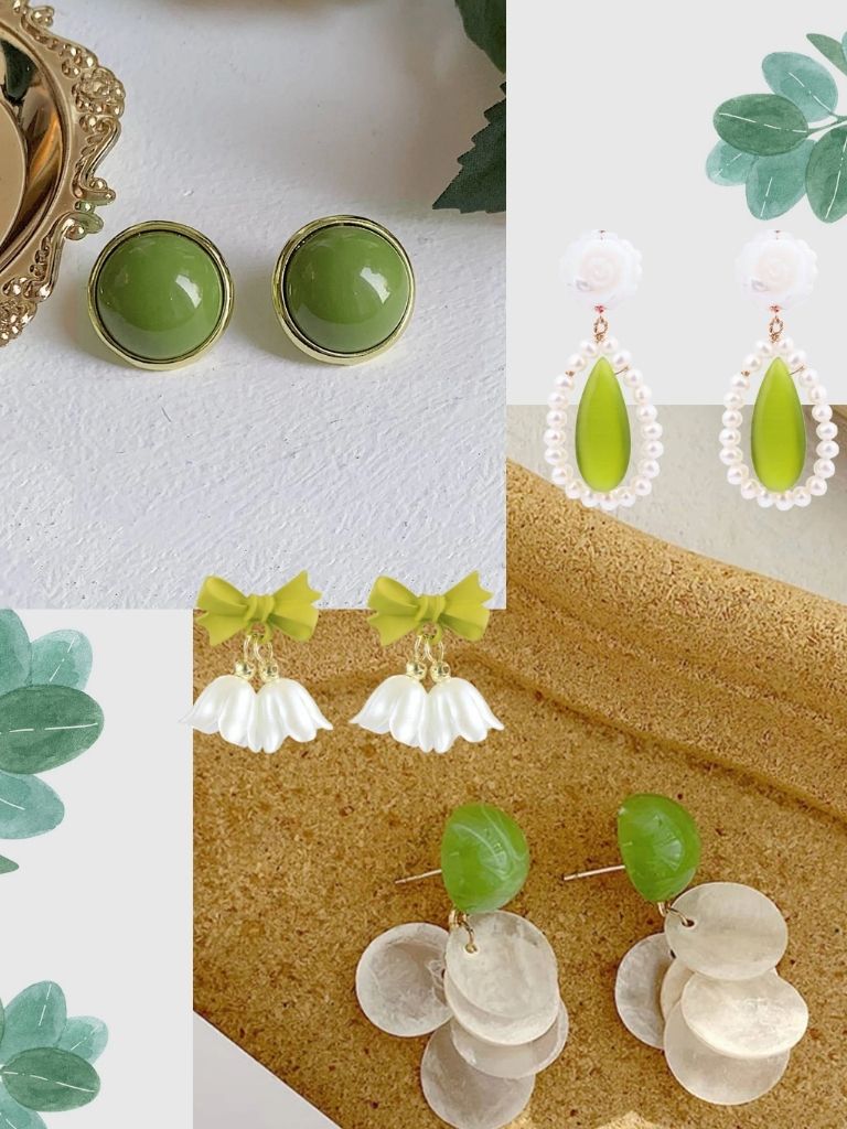 4 PAAR RETRO GRÜNE OHRRINGE