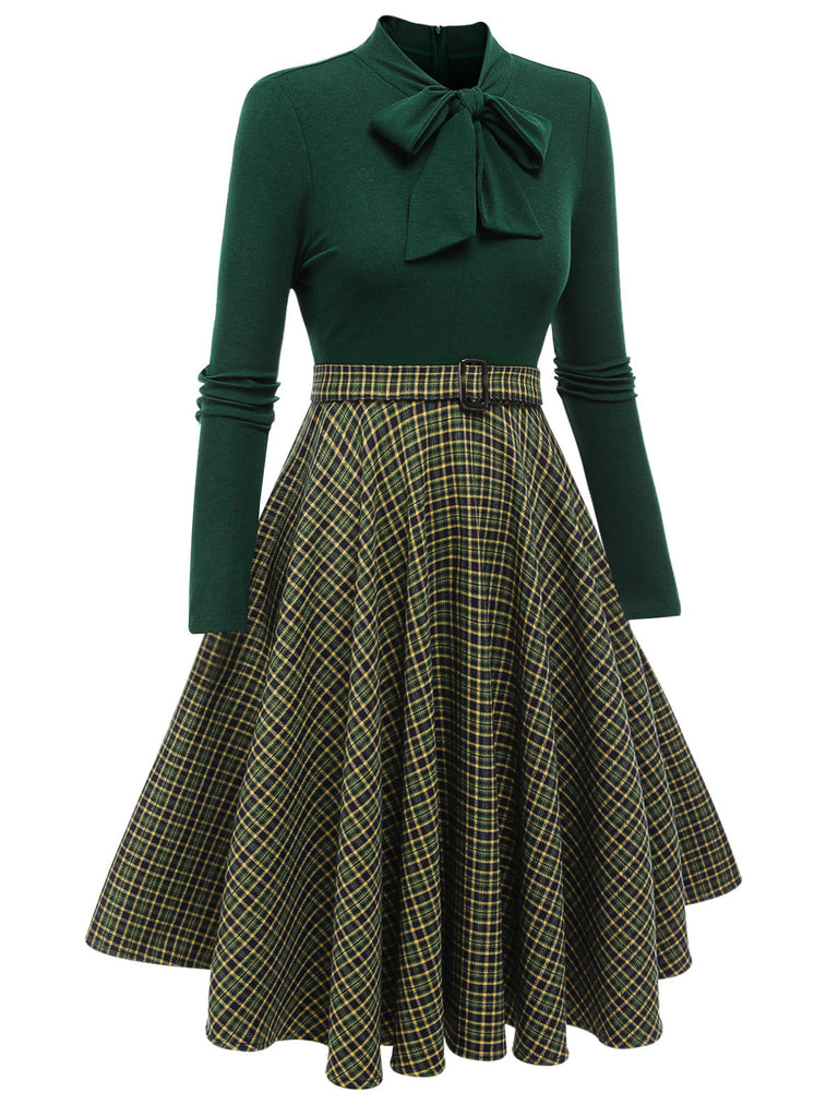 Dunkelgrün 1950ER DUNKELGRÜNES KARIERTES STRICKKLEID