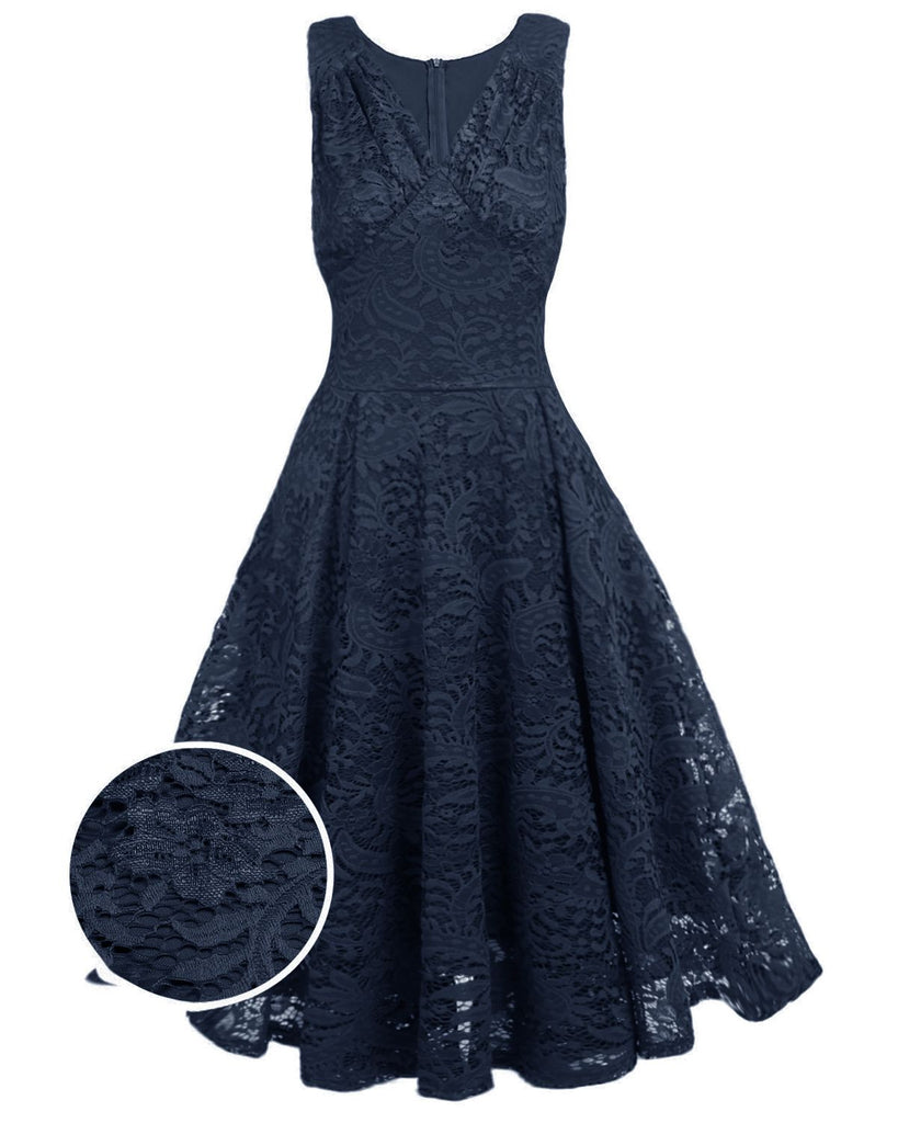 Blau 1950ER SPITZE BLUMEN SWING KLEID