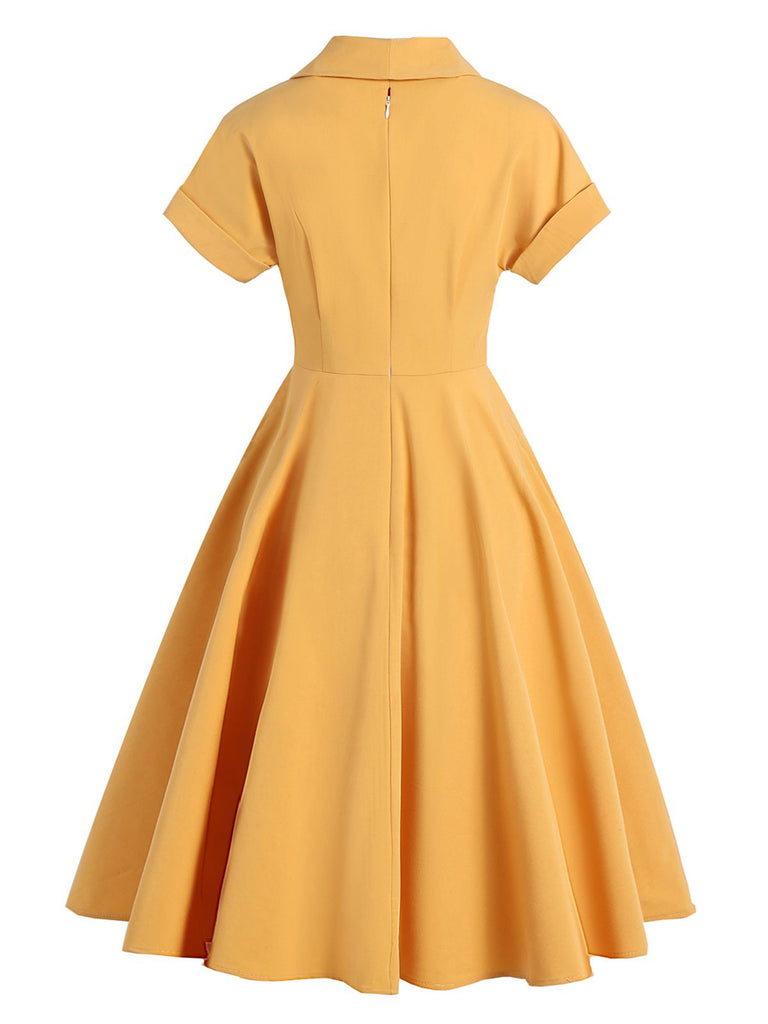 GELB 1950ER KURZARM V-AUSSCHNITT SWING KLEID