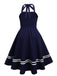 Marineblau 1950er Neckholder Rockabily Swing Kleid