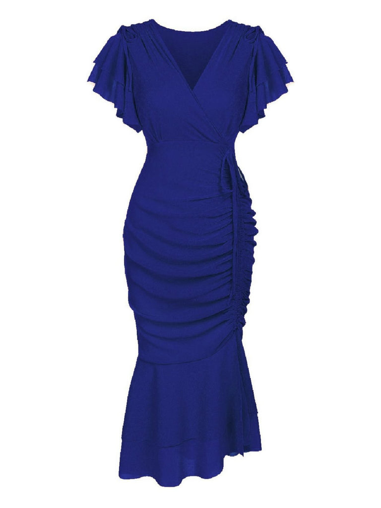 Dunkelgrün 1930er Rüsche Schnürschuh Fischschwanz Kleid