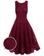 Rot 1950ER SPITZE BLUMEN SWING KLEID