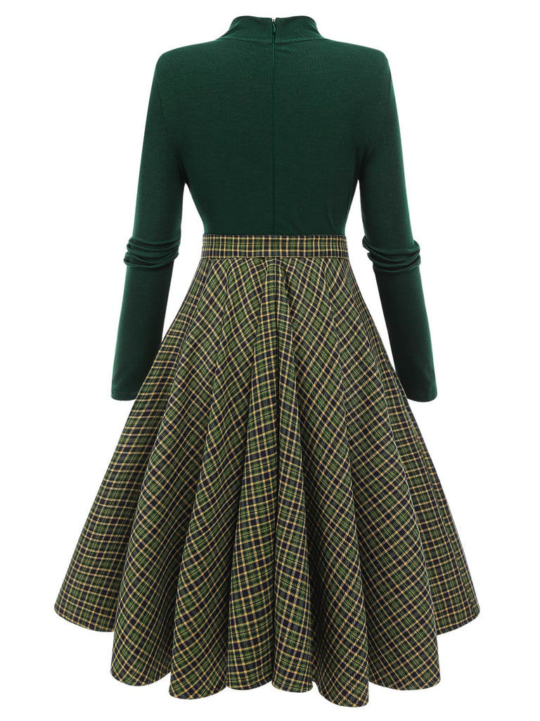 Dunkelgrün 1950ER DUNKELGRÜNES KARIERTES STRICKKLEID