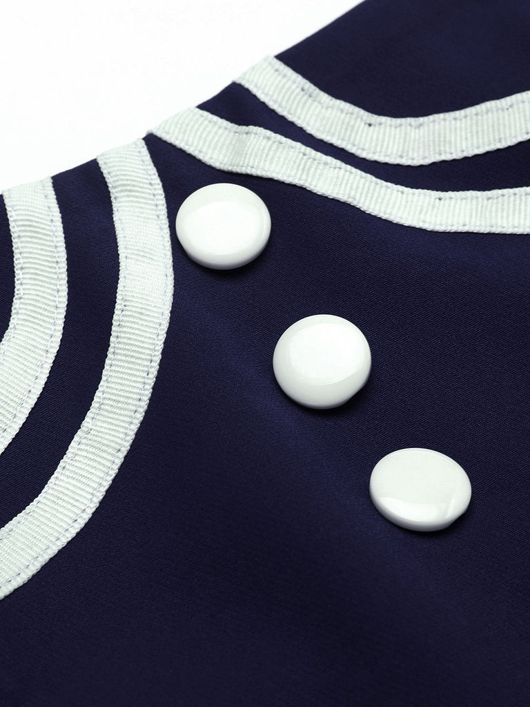 Marineblau 1950er Neckholder Rockabily Swing Kleid