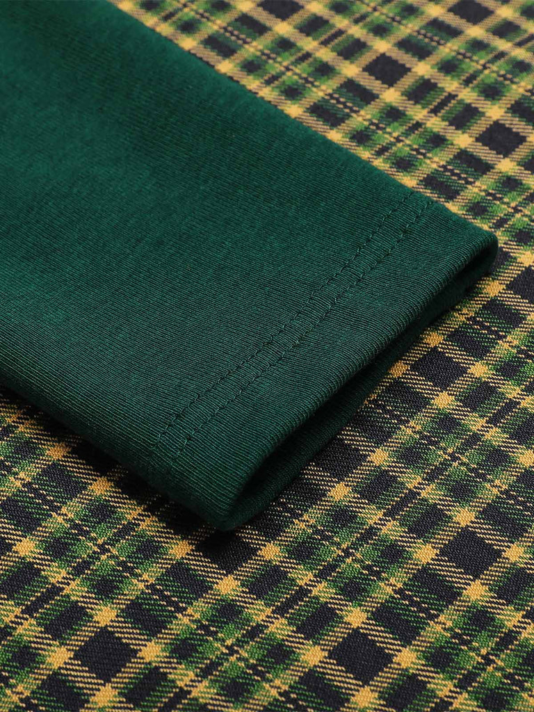 Dunkelgrün 1950ER DUNKELGRÜNES KARIERTES STRICKKLEID