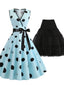 2PCS BLAU DOT 1950ER KLEID  & SCHWARZ UNTERROCK