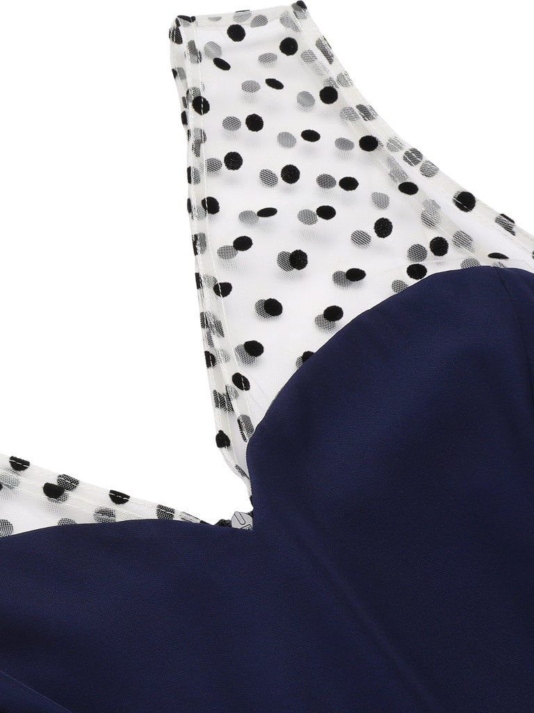 Dunkelblaues 1960er Patchwork Bleistiftkleid