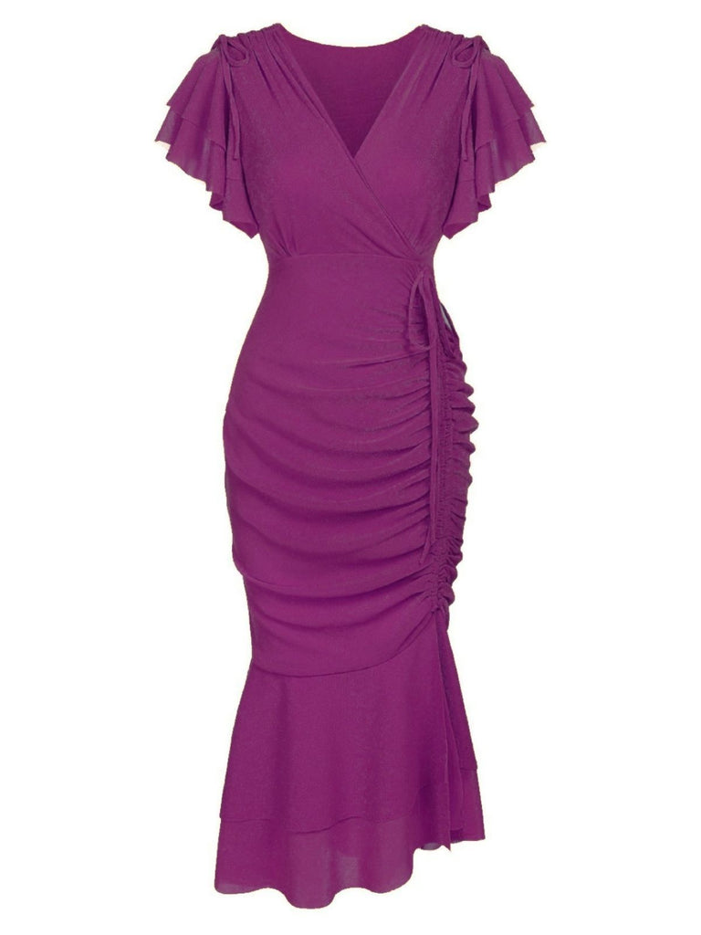 Dunkelgrün 1930er Rüsche Schnürschuh Fischschwanz Kleid