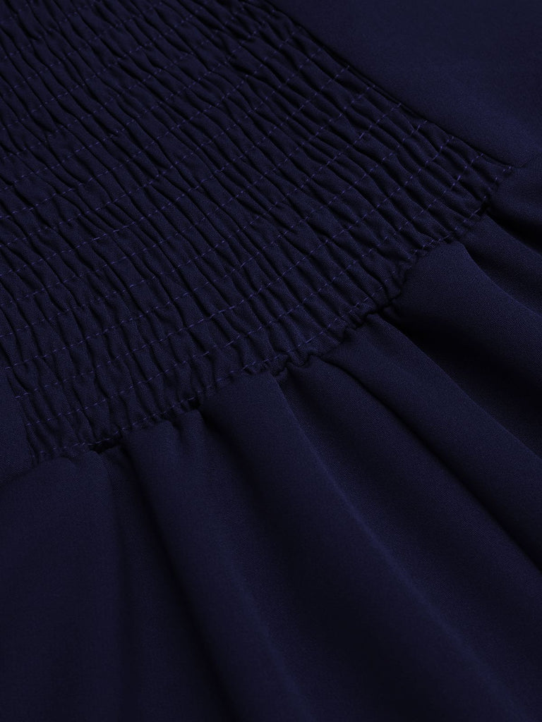 Marineblau 1950er Neckholder Rockabily Swing Kleid