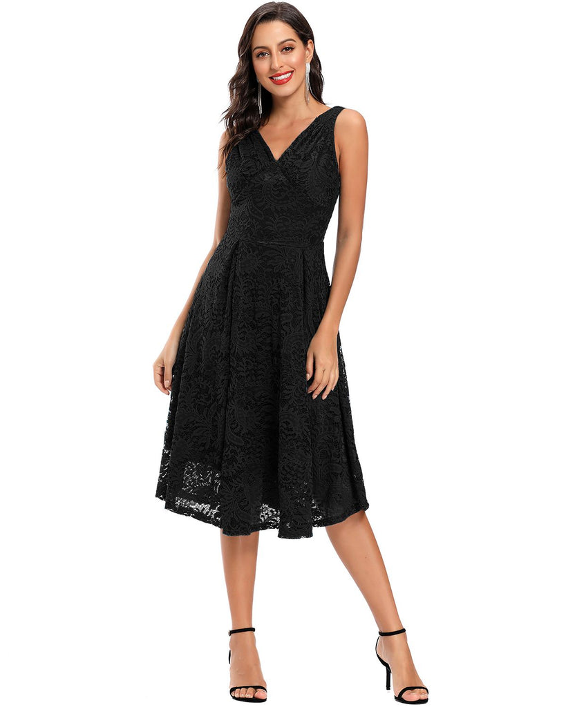 Blau 1950ER SPITZE BLUMEN SWING KLEID