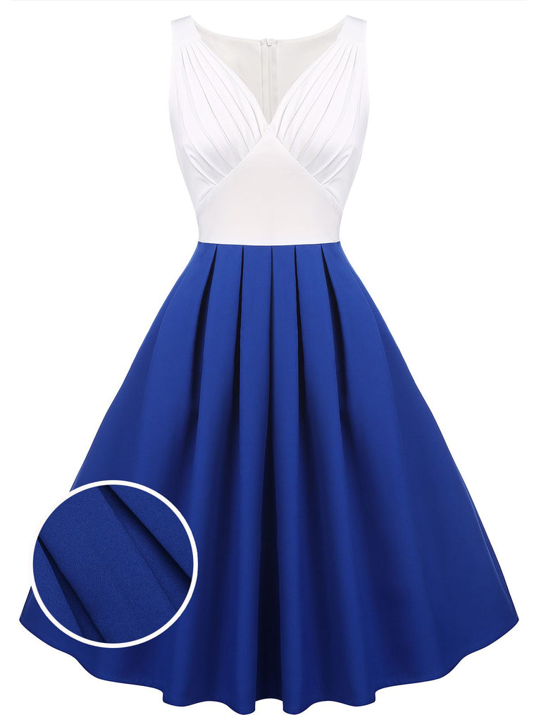 1950ER ÄRMMELLOS PATCHWORK V-AUSSCHNITT KLEID