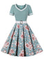 Blau 1950er Floral Patchwork Swing Kleid
