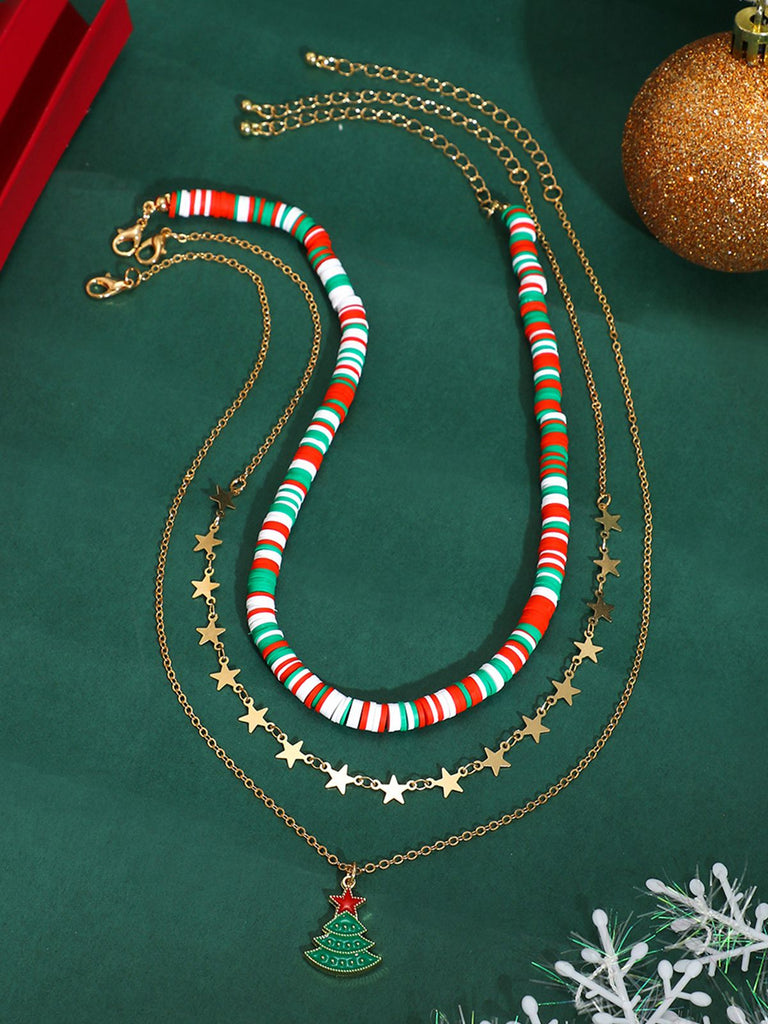 Weihnachtsbaum Polymer Clay Halskette Set