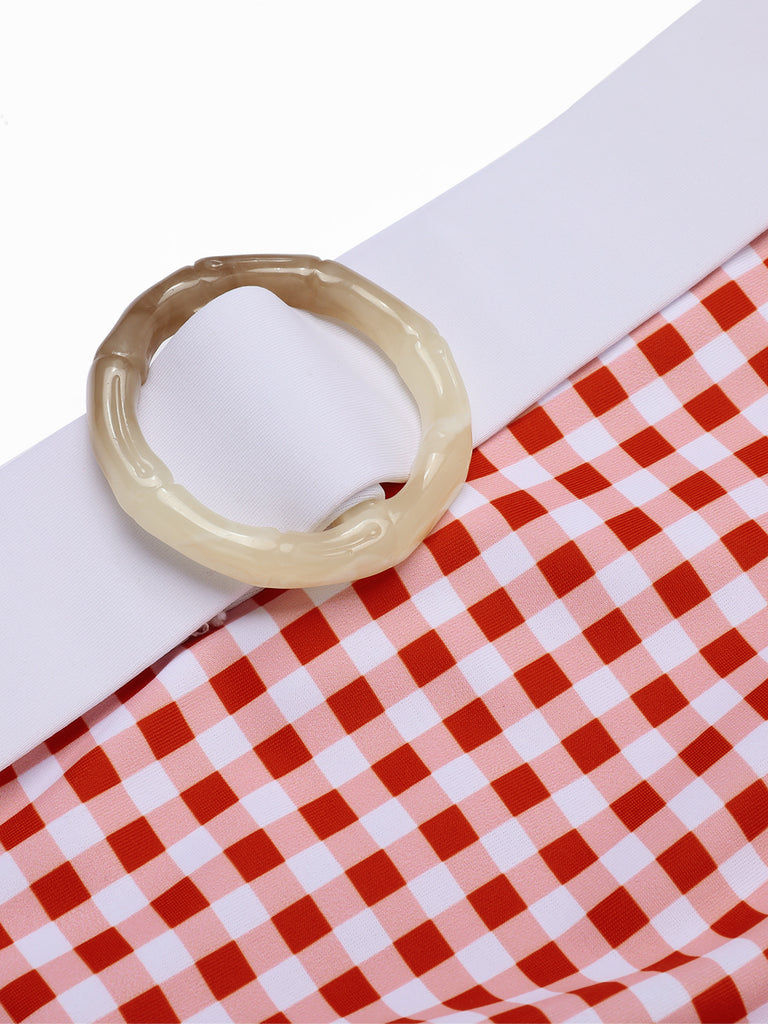 RETRO ROTES KARIERTES HALFTER BIKINI-SET