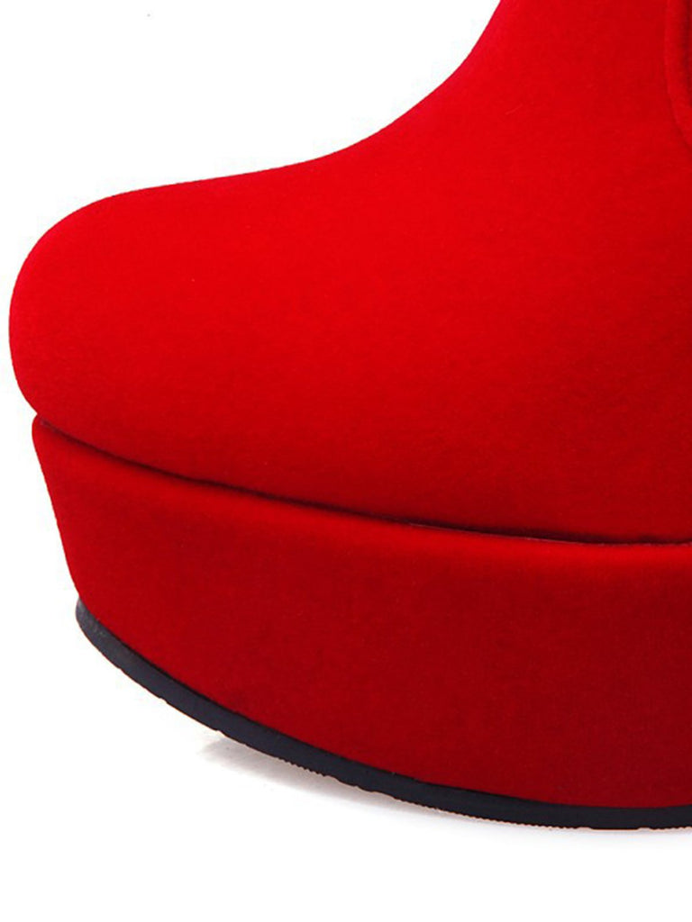 Rot Retro Weihnachten Kurz Plüsch Hoher Absatz Schuhe