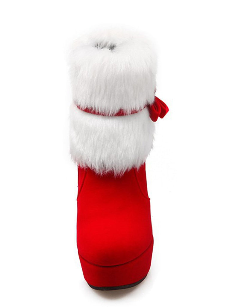 Schwarz Retro Weihnachten Kurz Plüsch Hoher Absatz Schuhe