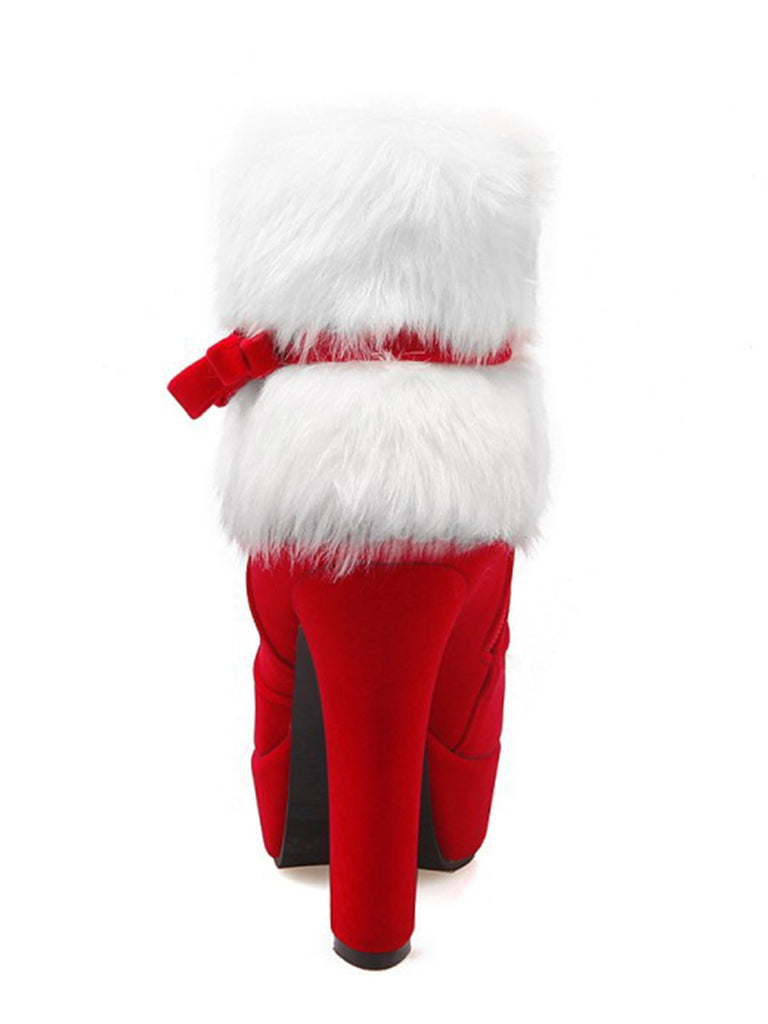 Schwarz Retro Weihnachten Kurz Plüsch Hoher Absatz Schuhe