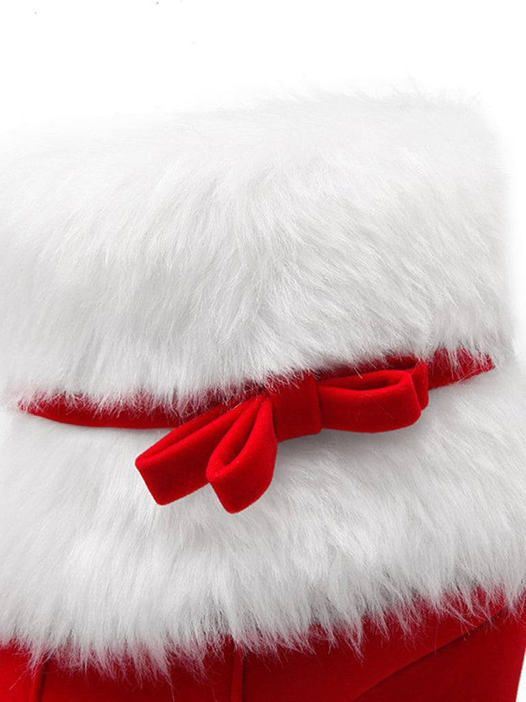 Rot Retro Weihnachten Kurz Plüsch Hoher Absatz Schuhe