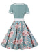 Blau 1950er Floral Patchwork Swing Kleid