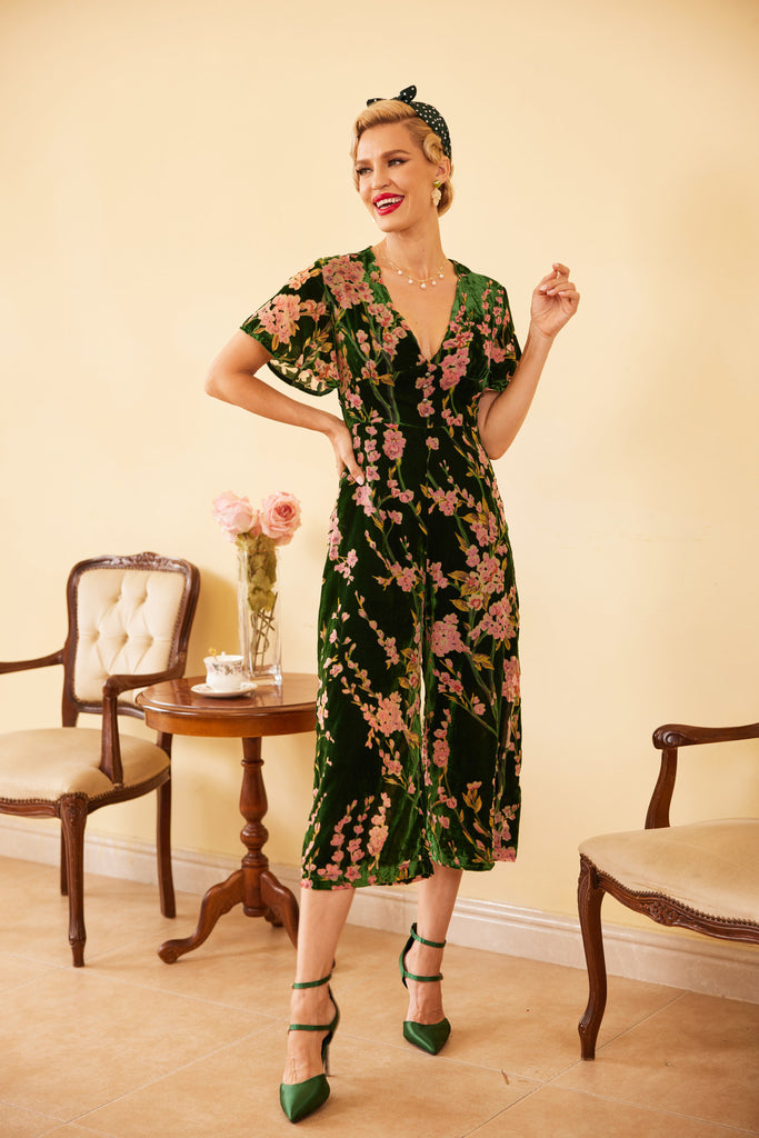 GRÜNER VINTAGE SAMT JUMPSUIT