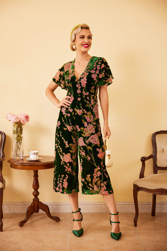 GRÜNER VINTAGE SAMT JUMPSUIT