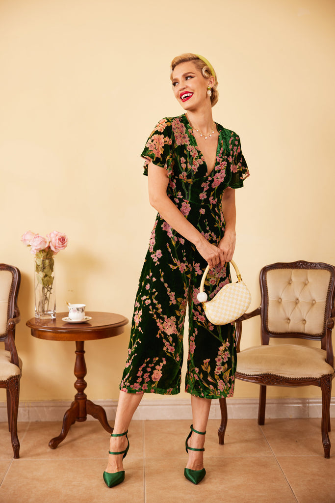 GRÜNER VINTAGE SAMT JUMPSUIT