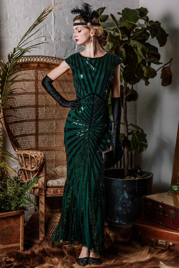 1920ER PAILLETTEN ART DECO MAXIKLEID