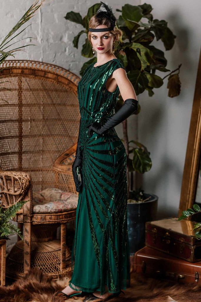 1920ER PAILLETTEN ART DECO MAXIKLEID