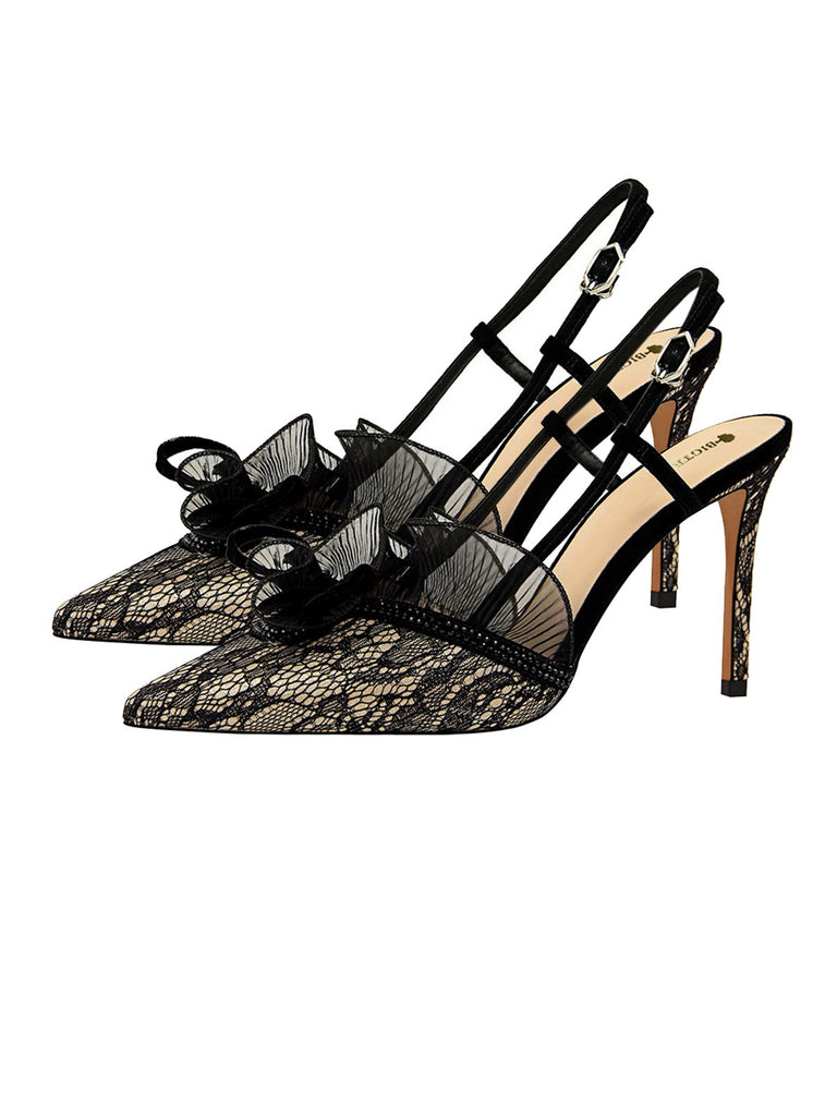 Grau SLINGBACK-SCHUHE MIT HOHEM ABSATZ UND BLUMENSTICKEREI
