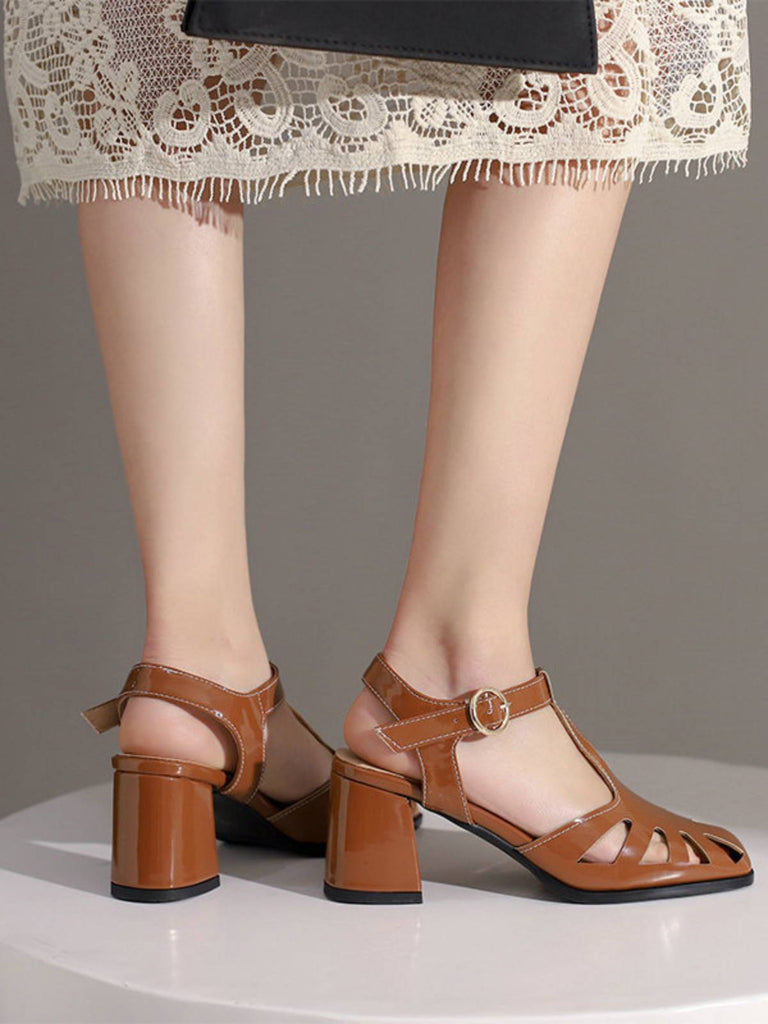 RETRO CUTOUT SANDALEN HIGH HEEL SCHUHE