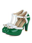 Grün Retro T-Gurt Bogen Hoher Absatz Schuhe