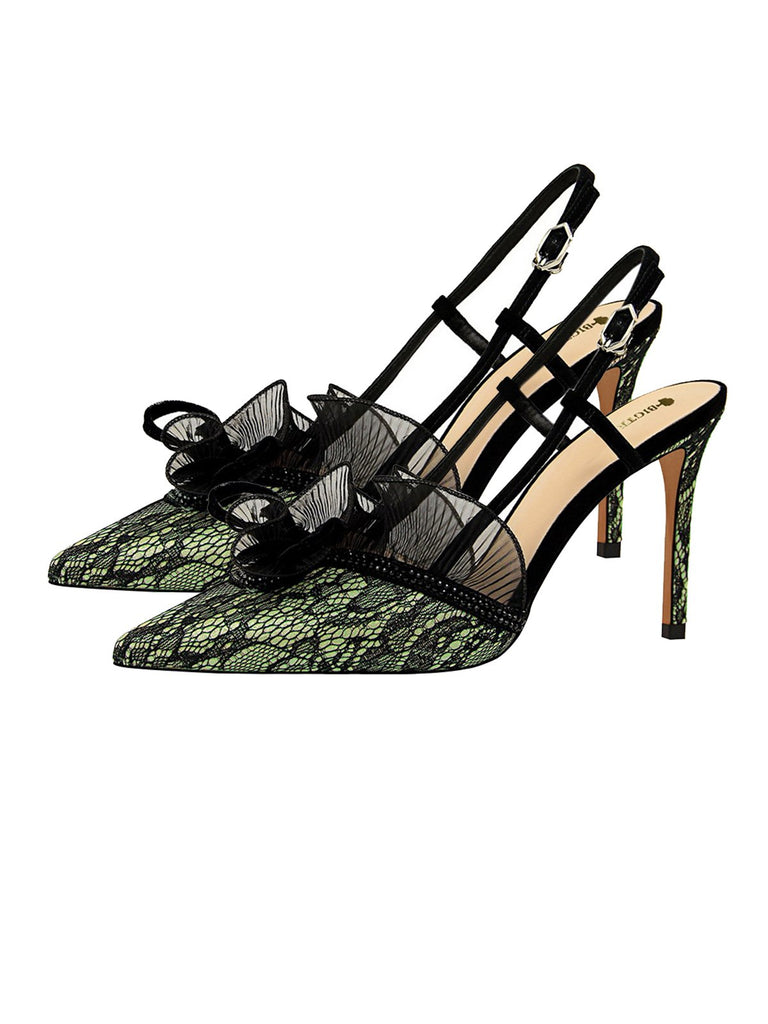 Grau SLINGBACK-SCHUHE MIT HOHEM ABSATZ UND BLUMENSTICKEREI