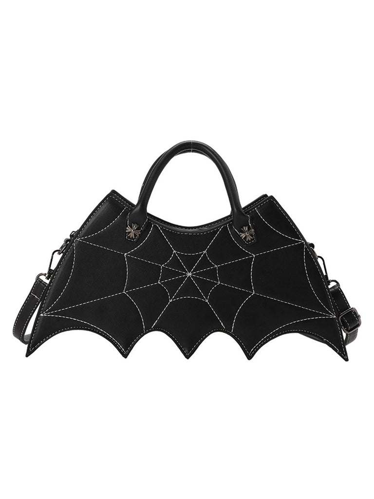 Retro Schwarz Halloween Fledermausform Spinnennetz Handtasche