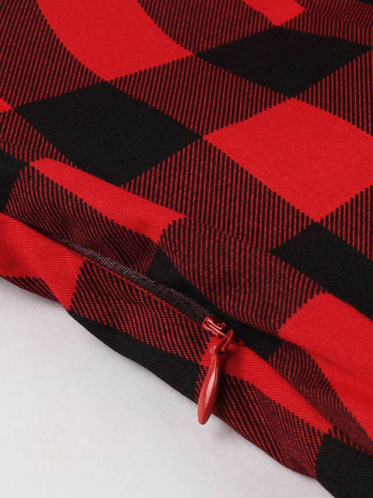 Rot 1950er Plaid Bogen Swing Kleid
