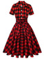 Rot 1950er Plaid Bogen Swing Kleid