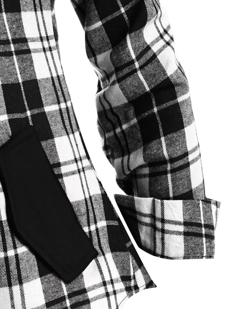 Karierte Taschen Mit Kapuze Und Reißverschluss-Oberteilen