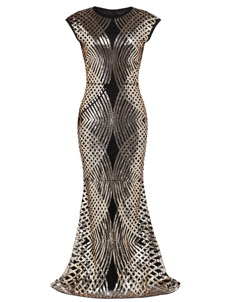 1920ER SCHWARZ PAILLETTEN MAXIKLEID