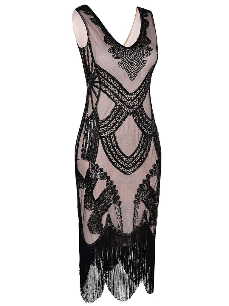 1920ER PAILLETTEN VERZIERT PERLEN FRINGE KLEID