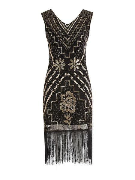 1920ER APRIKOSE PAILLETTEN FRANSEN FLAPPER KLEID