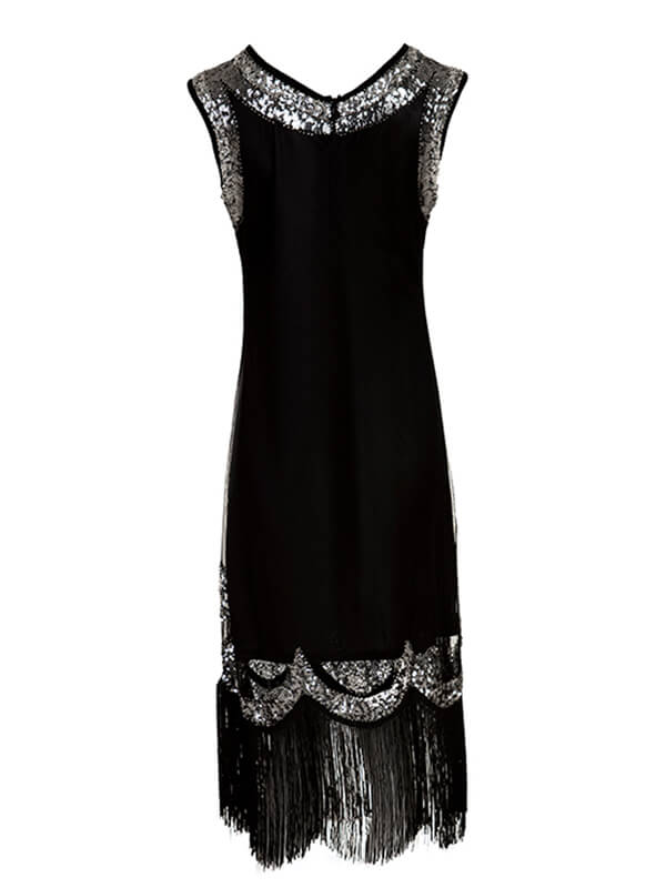 SCHWARZ 1920ER FRANSEN PAILLETTEN VINTAGE KLEID