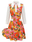 Orange 1960er Revers Blumen Patchwork Kleid