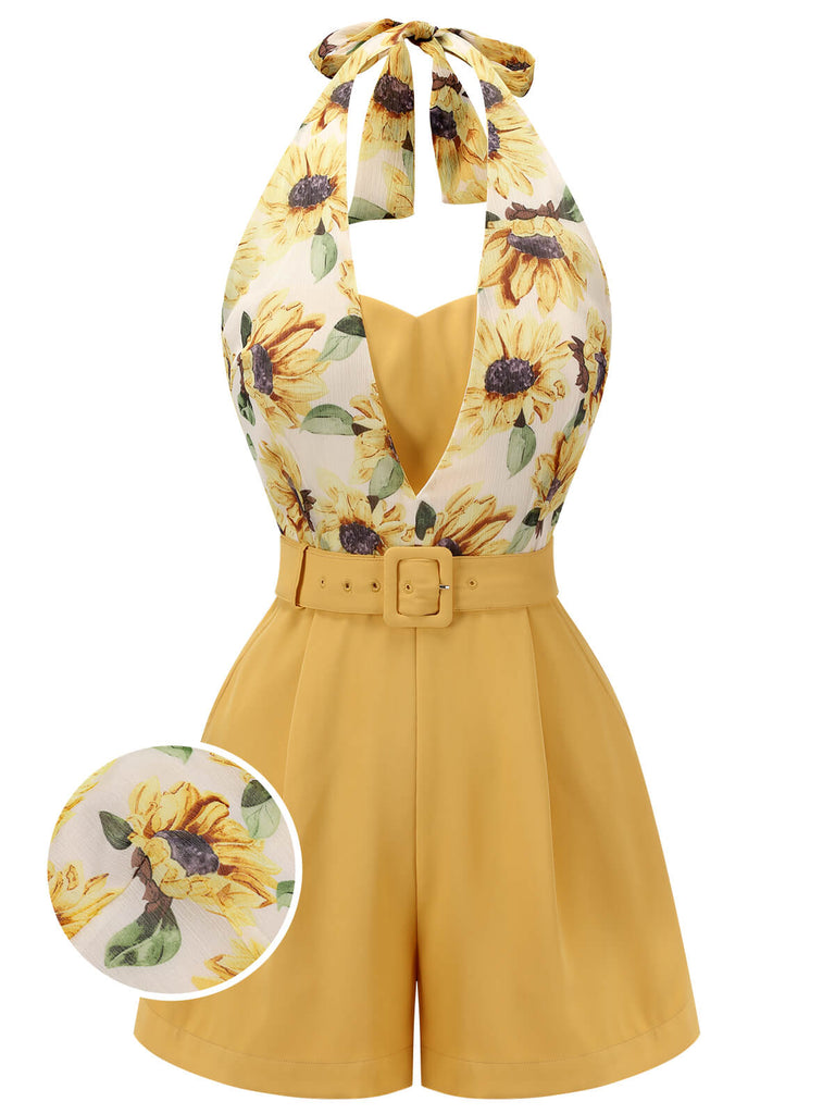 Gelb 1950er Sonnenblume Halter Romper