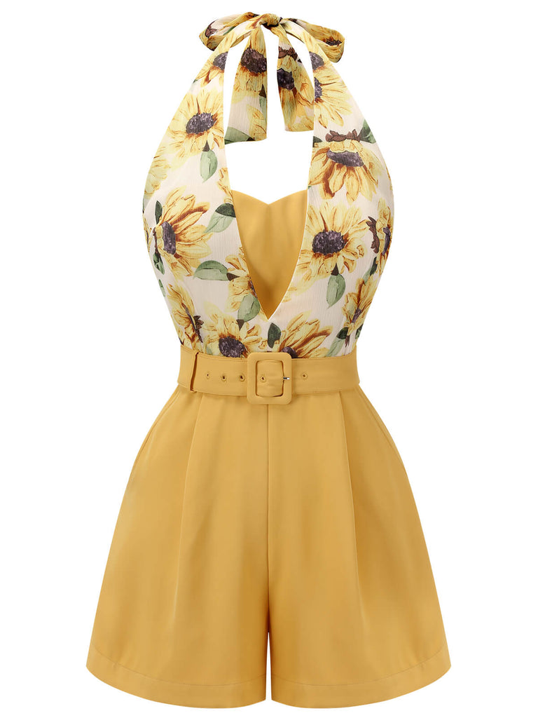 Gelb 1950er Sonnenblume Halter Romper